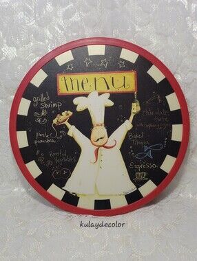 Chef Kitchen Lazy Susan 12" Rotating Serving Tray Red Black Menu Decor Turntable